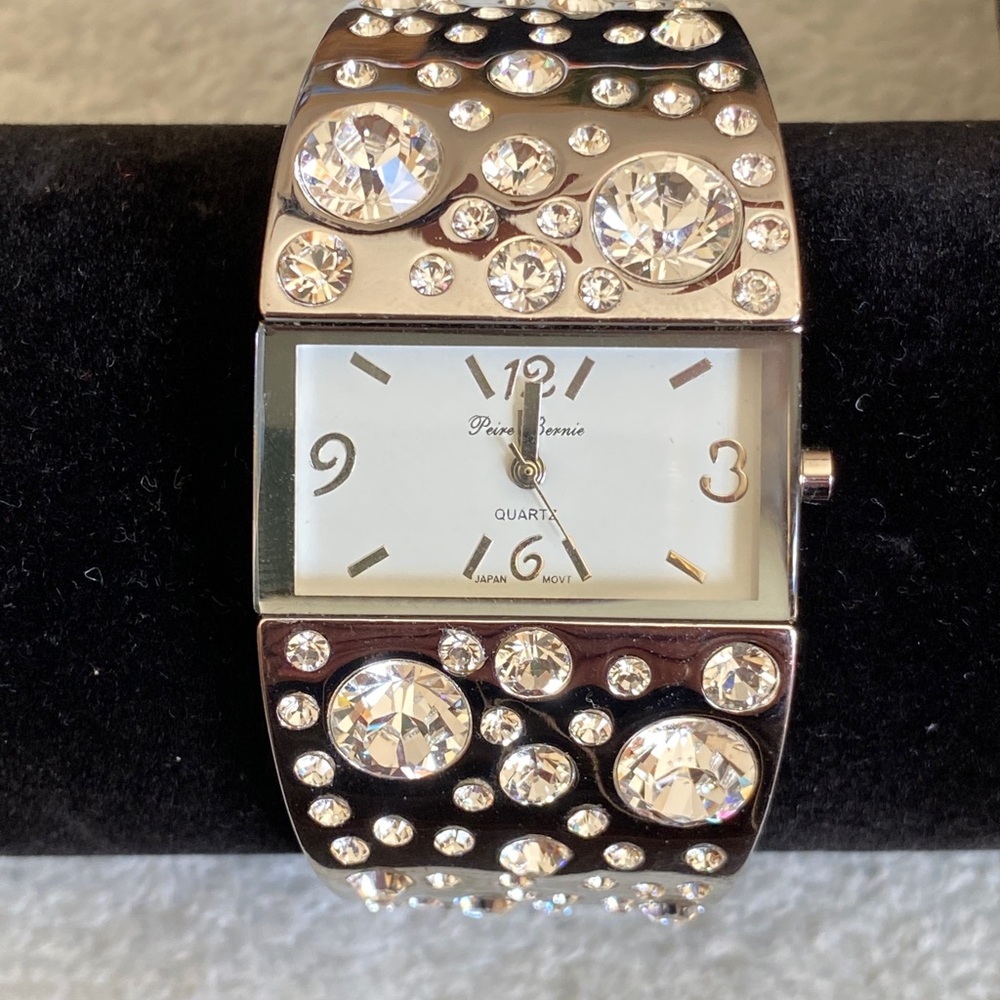 Peire Bernie silver toned ladies gem clasp watch
